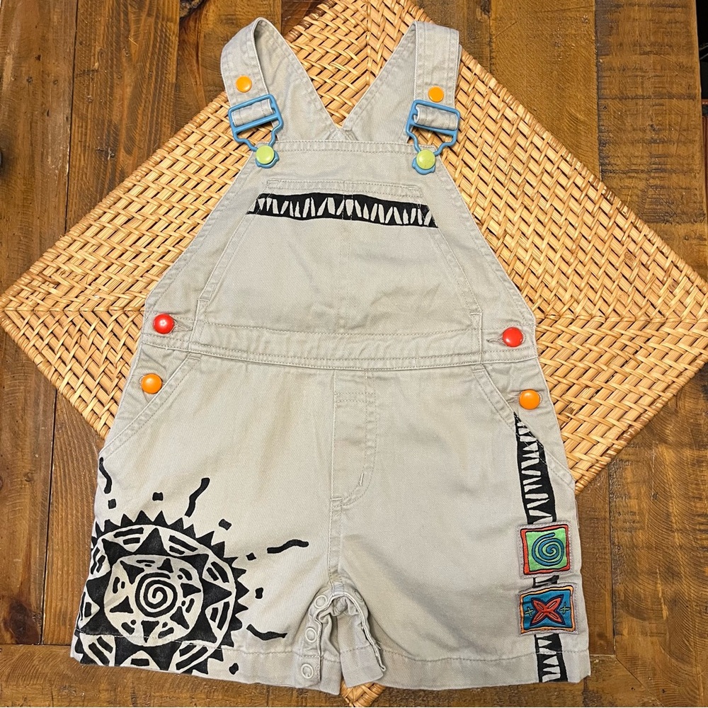NWOT Vintage Gymboree Rainbow Label 90s Tag XS Overalls Khaki Safari Shortalls